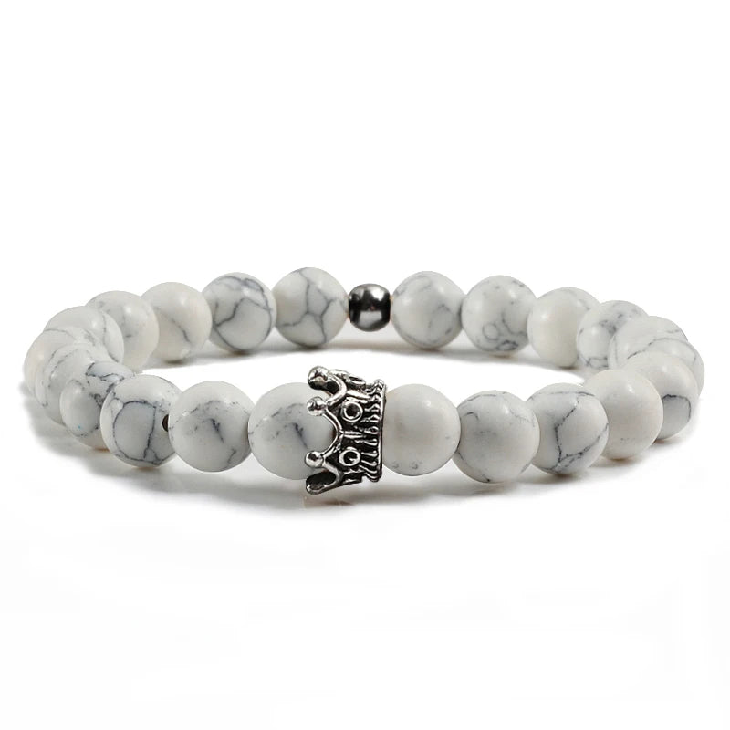 Charme Naturstein Schmuck Perlen Armbänder Paar Schwarze Krone Armband Männer mit Kupfer Perlen Armreif Frauen pulsera dorada