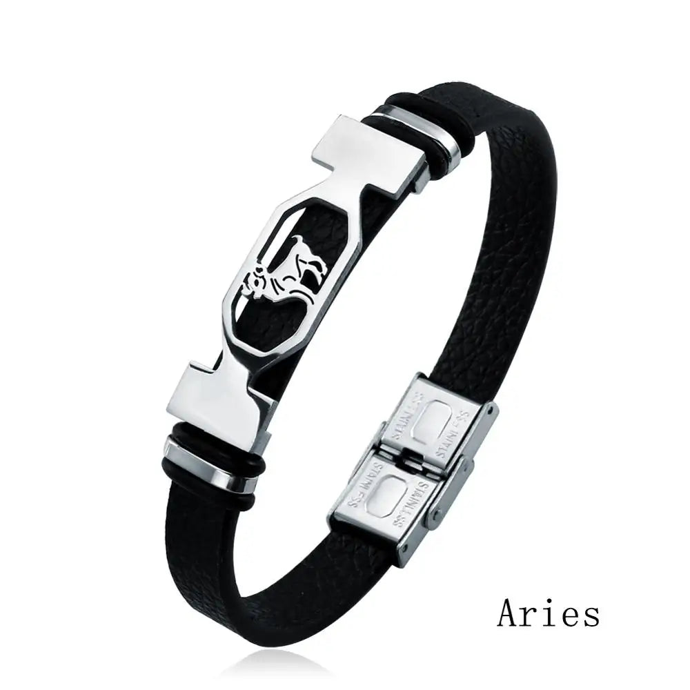 12-Sternbild-Edelstahlarmband für Herren und Damen, Sternzeichen-Armband, schwarz