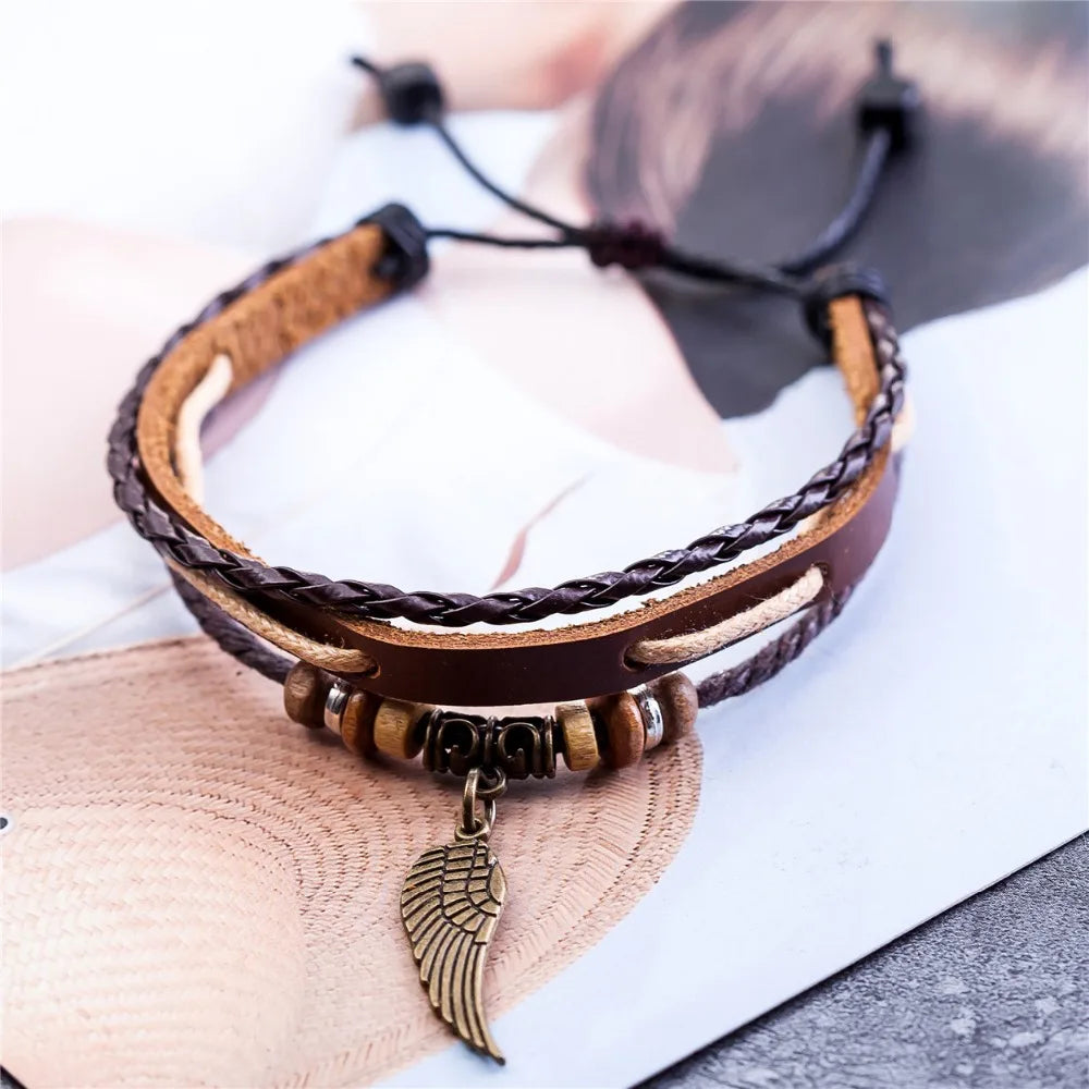 Leder Armbänder für Frauen Männer Schmuck Handgemachte Flügel Charme pulseira masculina pulseira feminina bileklik armband männer femme neue