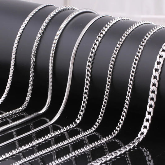 Männer Kette Halskette 60cm Lange Halskette 3mm Breite Halskette für Männer SilverTitanium Stahl Link Kette Halsketten Männer