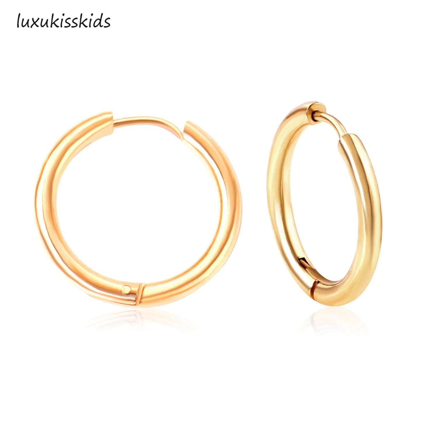 LUXUKISSKIDS Creolen, 1 Paar, Anti-Allergie, für Damen/Herren, Huggie, rund, Aretes, klein, Servies Natura, Stahlkreis-Clips, koreanisch