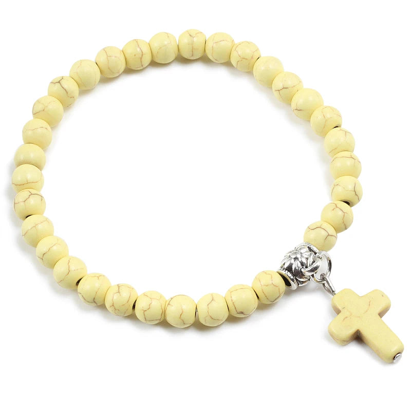 Gebetsarmband, 6 mm, Onyx, Natursteinperlen, Religion, Jesus, Kreuz, Anhänger, Armbänder, Armreifen für Männer und Frauen, Yoga, Freundschaftsschmuck