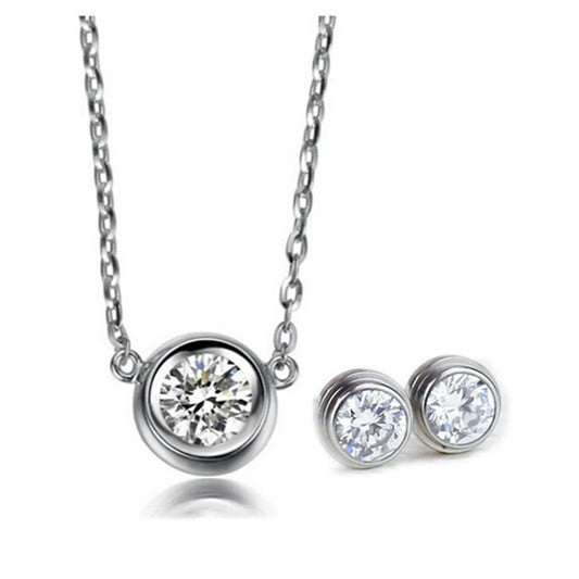 Frauen Rose Gold Farbe Edelstahl Zirkon Kristall Schmuck Sets Halskette + Ohrringe