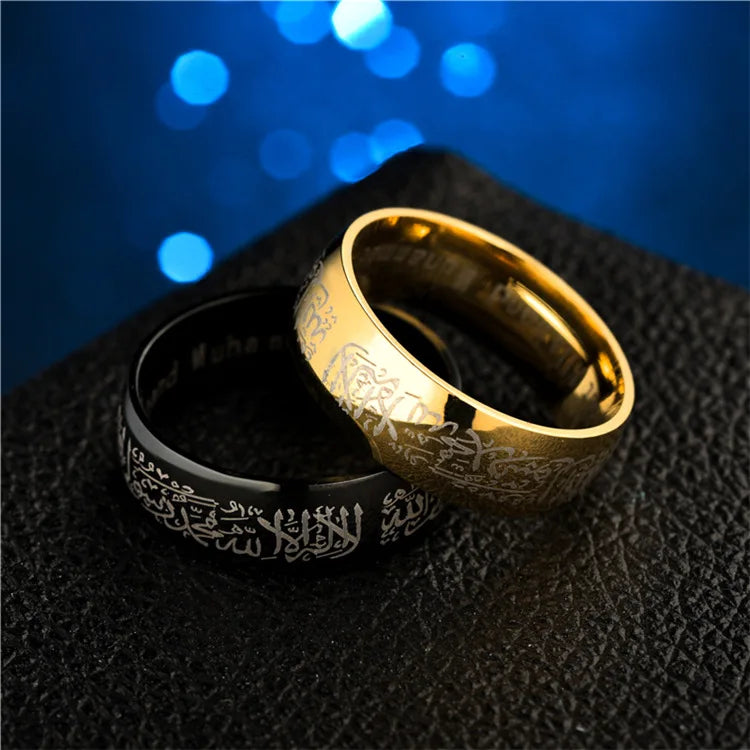 Heißer Muslim Allah Shahada Schwarz/Gold Ringe Für Frauen Männer Schmuck Islam Arabisch Gott Messager Muhammad Gott Koran Nahen östlichen Ring