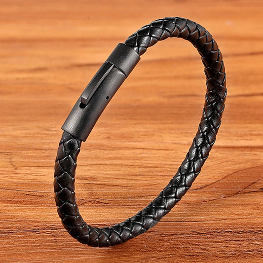 XQNI Neue Klassische Stil Männer Leder Armband Einfache Schwarz Edelstahl Knopf Neutral Zubehör Hand-gewebt Schmuck Geschenke