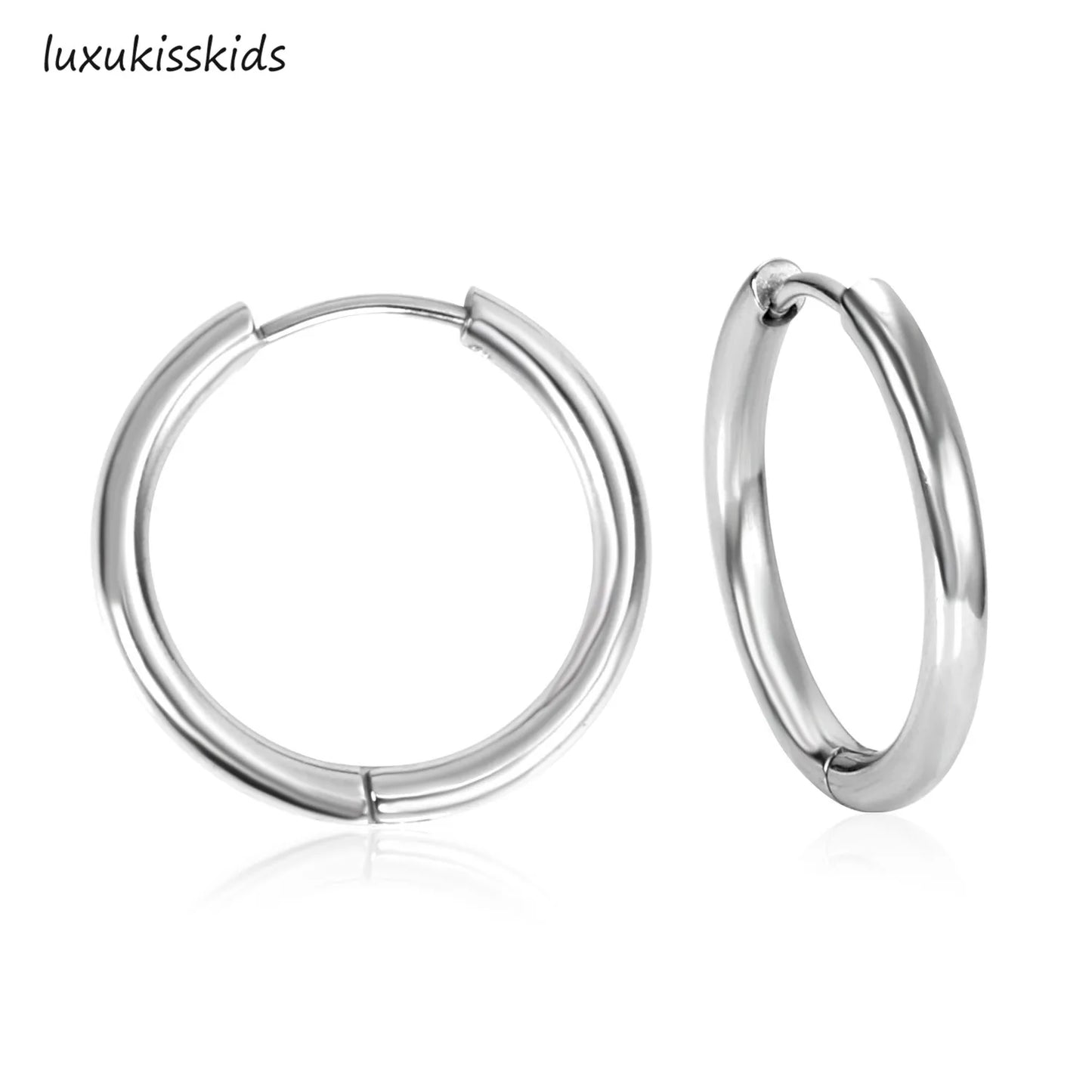 LUXUKISSKIDS Creolen, 1 Paar, Anti-Allergie, für Damen/Herren, Huggie, rund, Aretes, klein, Servies Natura, Stahlkreis-Clips, koreanisch