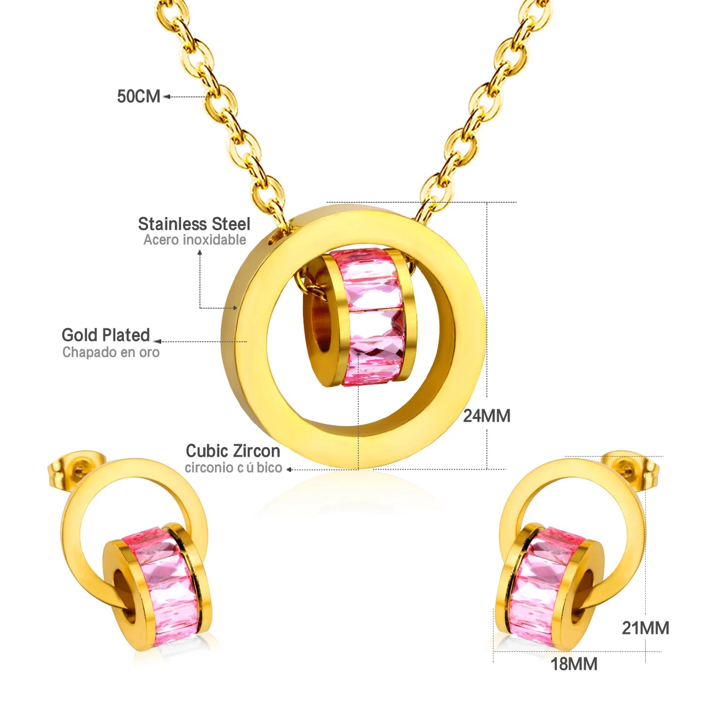 LUXUSTEE Schmuck Sets Edelstahl Aushöhlen Runde Anhänger Mit Schwimm Charme Schwarz Kristall Halskette Ohrring Sets Bijoux