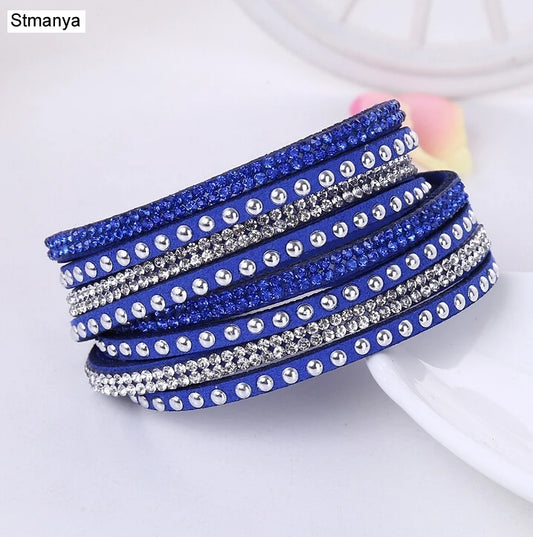 Punk-Lederarmband, neue Mode, Strass-Armband, Punk-Stil, mehrschichtige Armbänder und Armreifen, Nieten-Armband für Frauen 8087