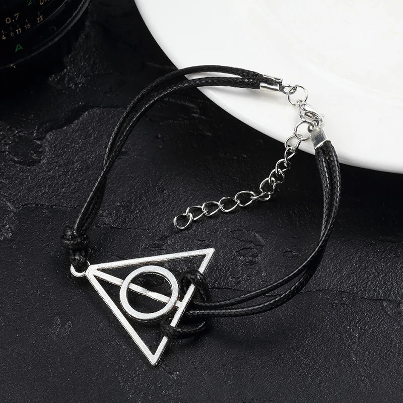 Modeschmuck Vintage Charm Potter Heiligtümer des Todes Lederbandarmband für Männer und Frauen