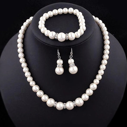 Neueste Frauen Hochzeit Schmuck Set Einfache Elegante Luxus Kristall Simulierte Perle Halskette Ohrringe Schmuck Sets 3T040