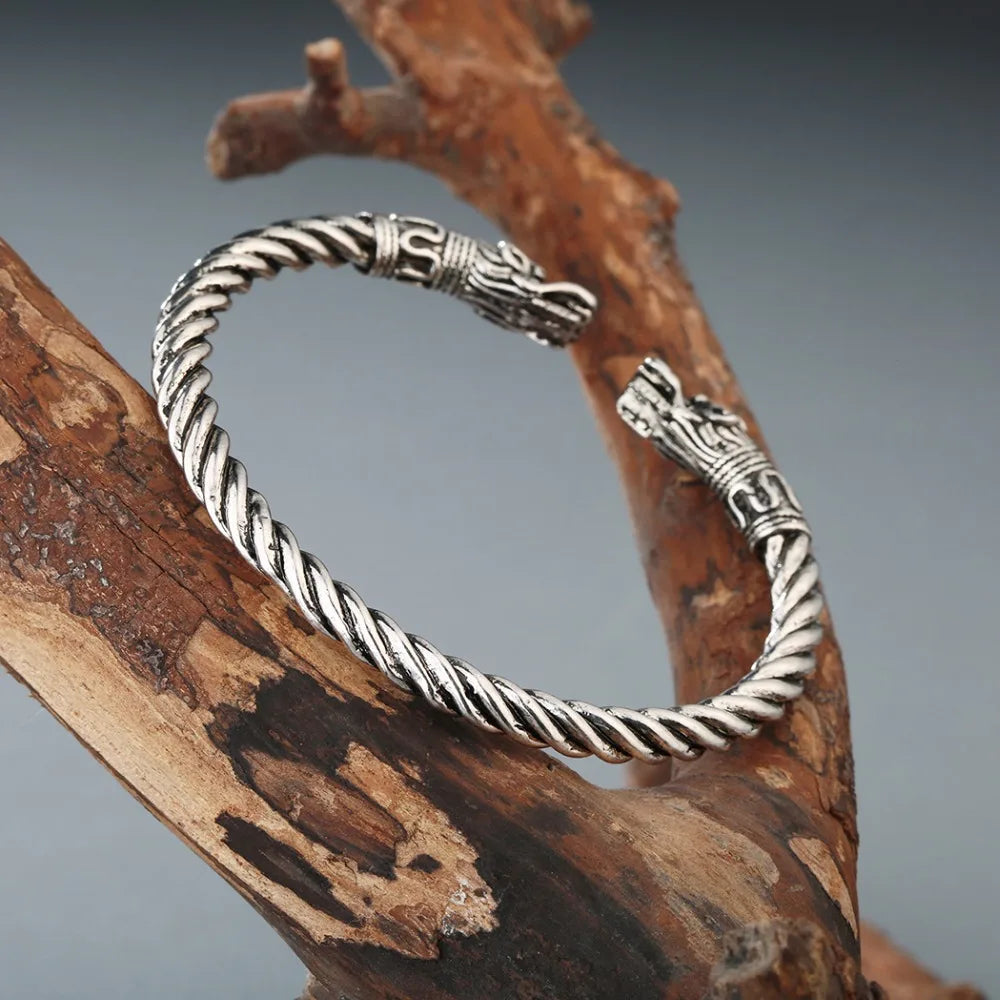 Kinitial Männer Nordic Viking Drachen Armreif Antike Schmuck Silber Farbe Bronze Offene Manschette Armband Skandinavischen Kostüm Zubehör
