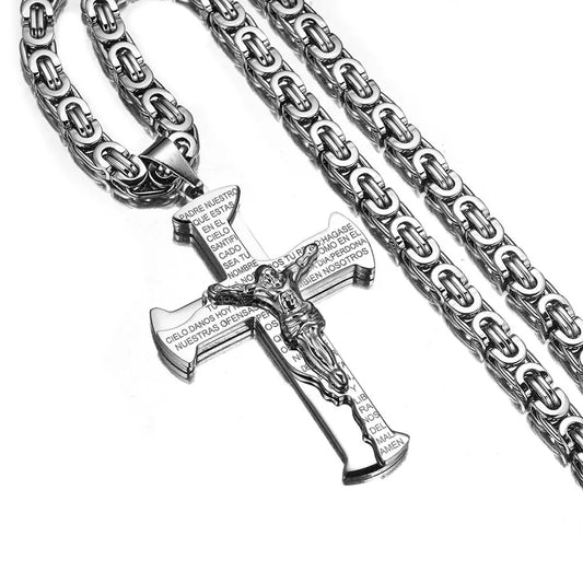 Jesus Kreuzigung Kreuz Anhänger Halskette für Männer Frauen Gold Silber Schwarz Farbe Edelstahl Byzanine Kette