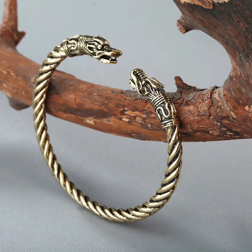 Kinitial Männer Nordic Viking Drachen Armreif Antike Schmuck Silber Farbe Bronze Offene Manschette Armband Skandinavischen Kostüm Zubehör