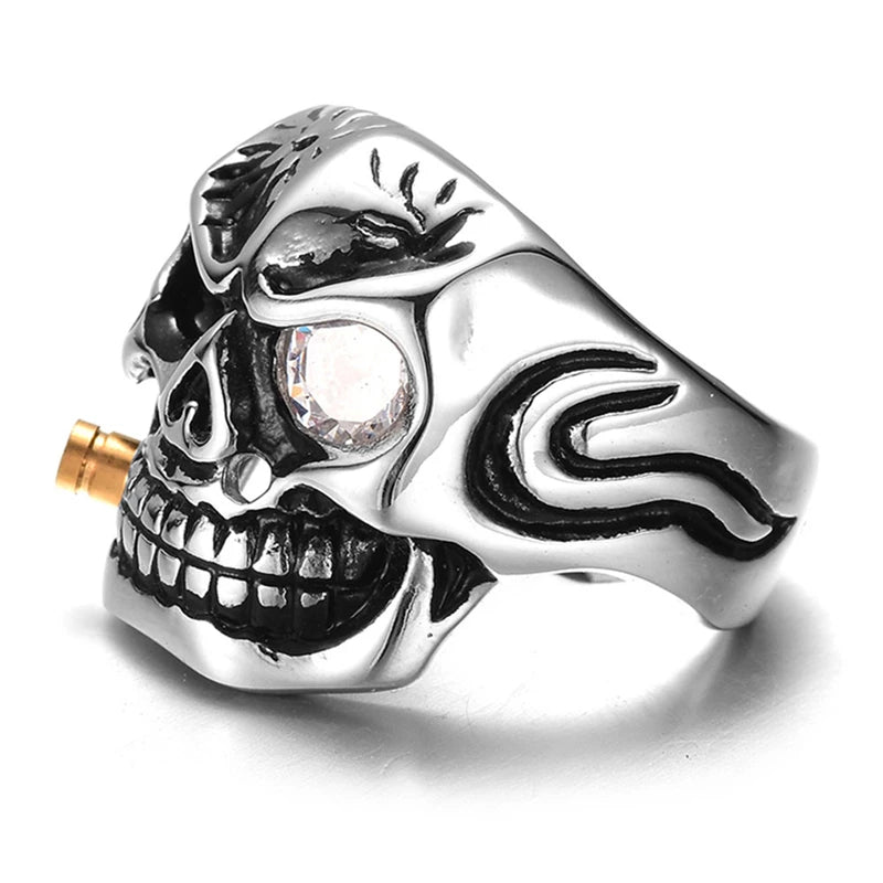 ZRM Mode Gold Rauchen Rohr Biker männer Ringe Rock Punk Schädel Ring Klar Rot Zirkon Auge Überzug Ringe Schmuck für Männer
