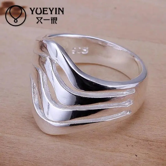 Versilberte Ringe für Frauen, Hochzeit, Party, Modeschmuck, klassischer Jahrestag, Wasserwellenform, Unisex-Paarring für Liebhaber