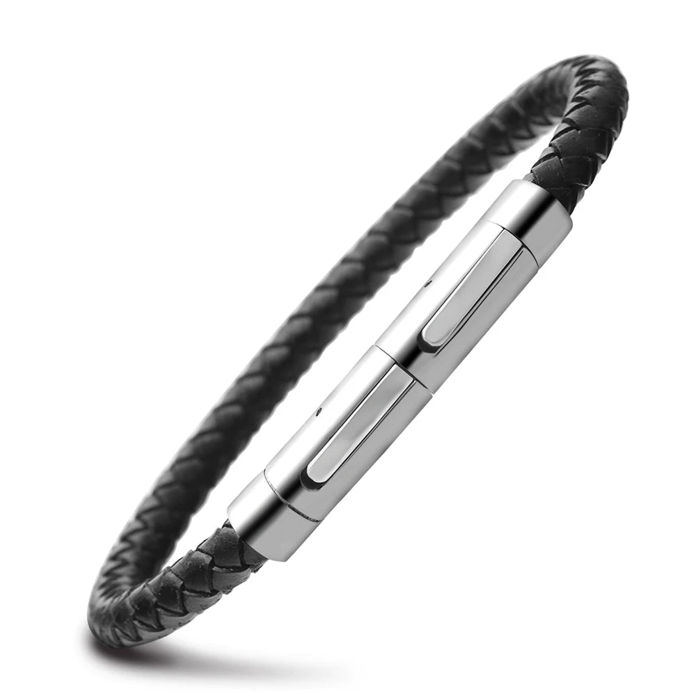 Männer Neue Schmuck Aus Echtem Leder Edelstahl Wrap Armband Magnet Verschluss Armband Armreif
