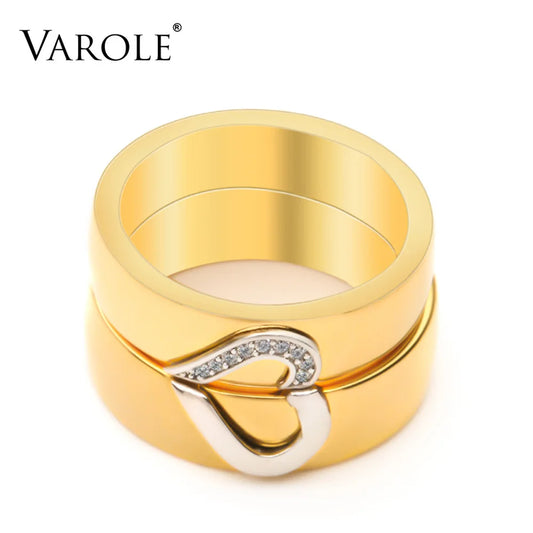 VAROLE Minimalistischer Herz-Paarring mit Kristall-Fingerringen für Damen/Herren, modischer Hochzeitsschmuck, Geschenke