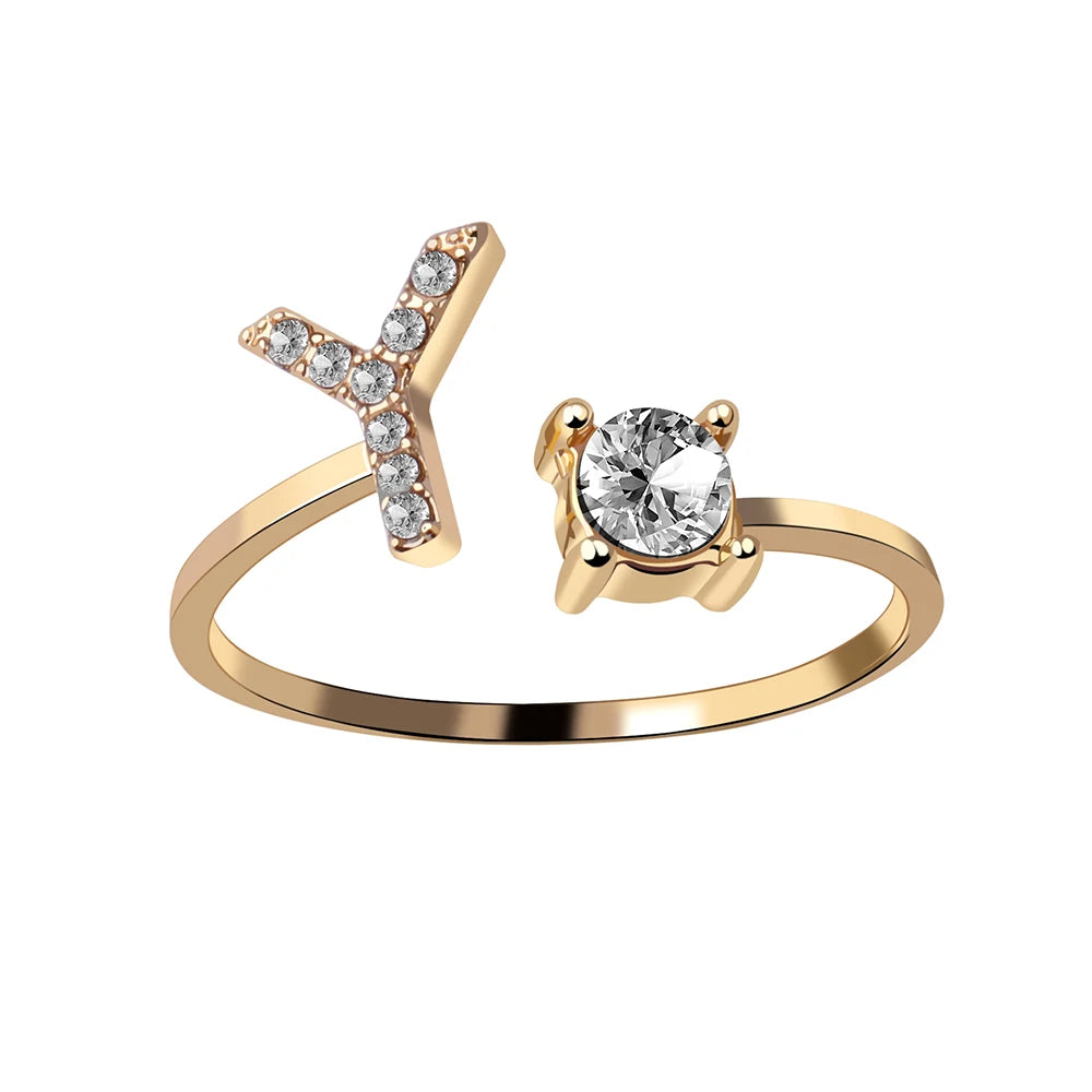 Mode 26 Initial Brief Ring Silber Farbe Persönlichkeit Finger Ringe Frauen Einfache Elegante Schmuck Freundschaft Geschenk Großhandel