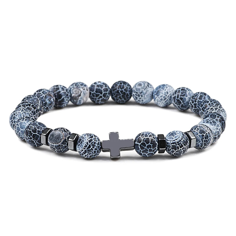 Gebet Männer Naturstein Holz Perlen Rosenkranz Hämatit Kreuz Armbänder Onyx Meditation Armband Frauen Yoga Schmuck Homme Pulsera