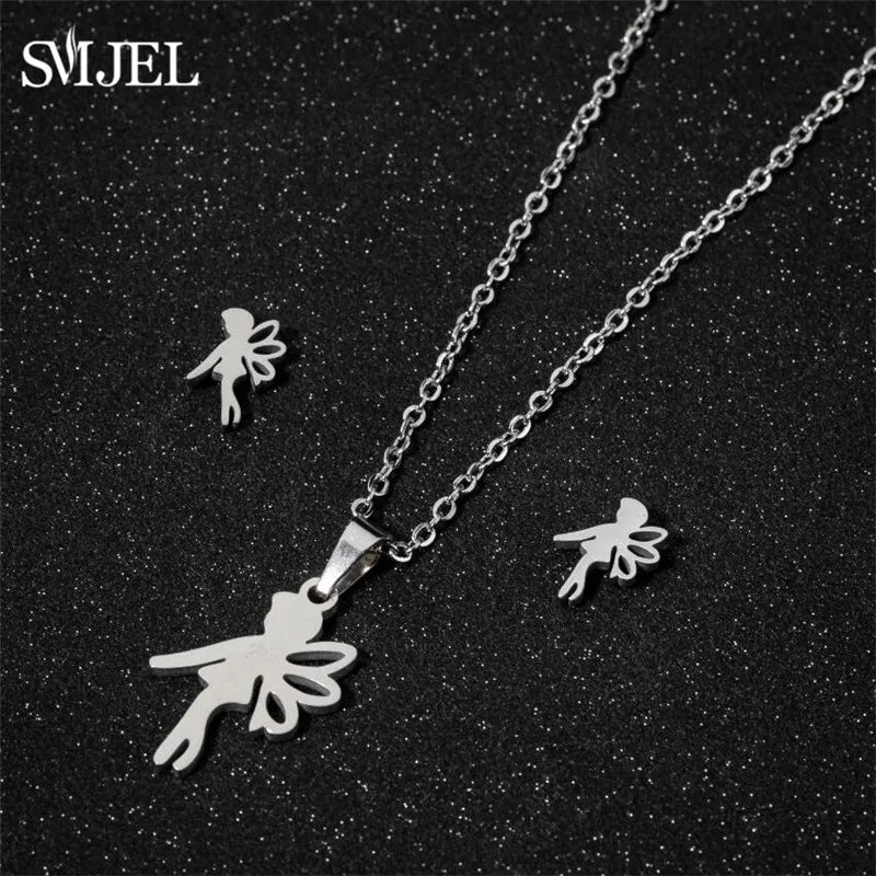 Tanzen Ballett Frauen Mädchen Ohrring Mode Ballerina Halsketten Gold Farbe Edelstahl Schmuck Set Zubehör Club Sport Geschenk