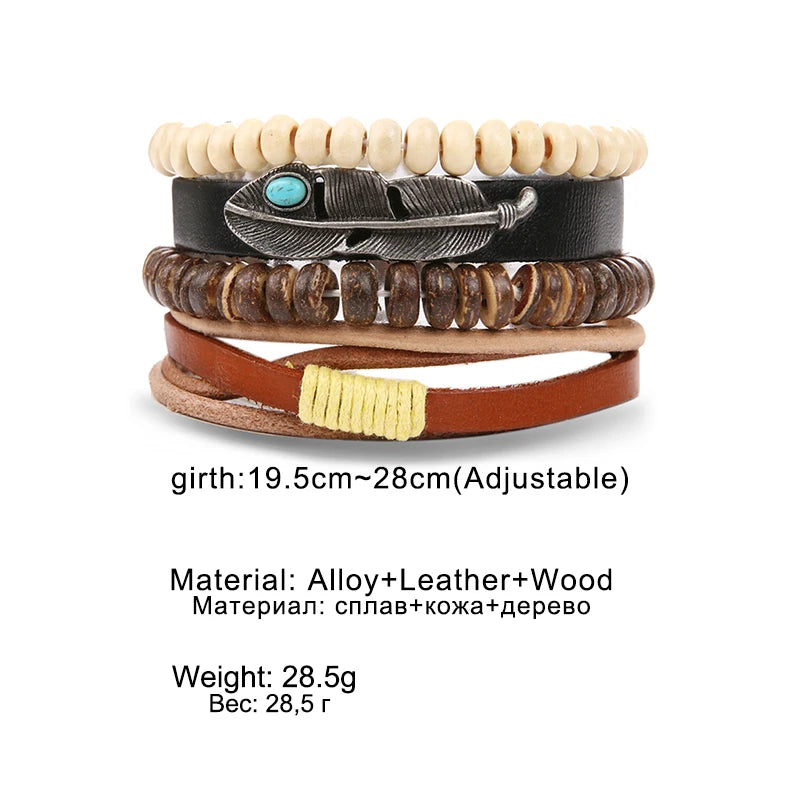 IFMIA Vintage Multi-Schicht Blatt Leder Armbänder für Männer Mode Handgemachte Holz Perlen Geflochtene Wrap Armband Schmuck Geschenk 2019 neue