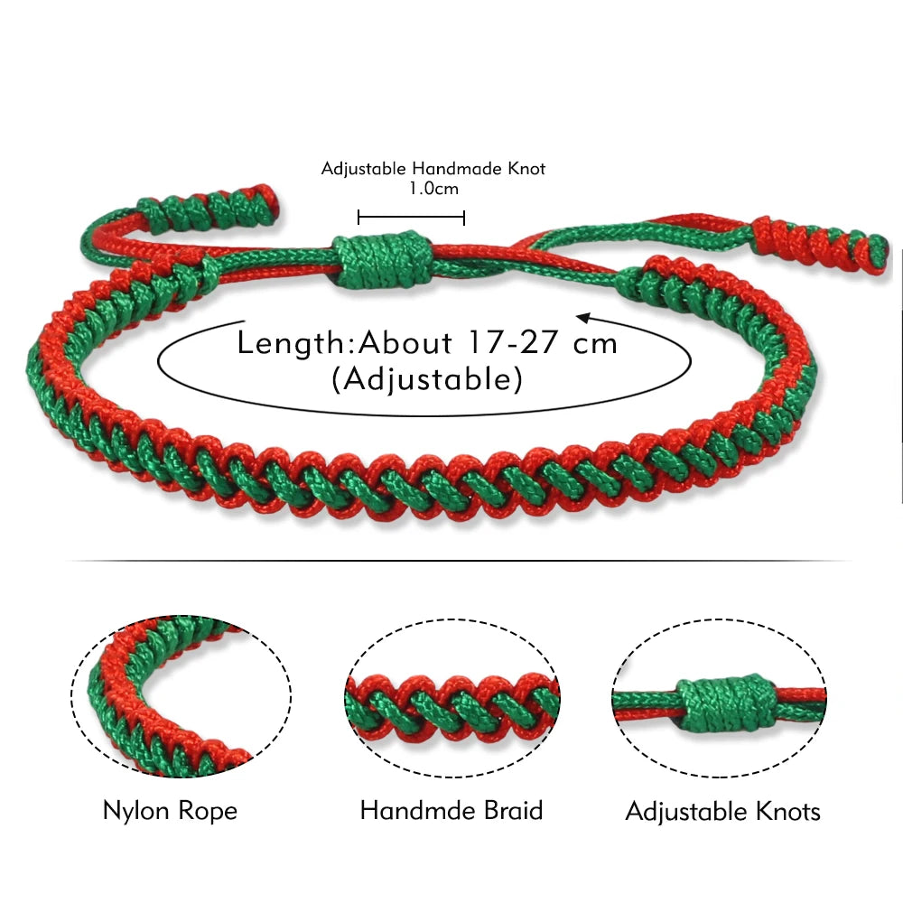 Tibetisch-buddhistische Glücksbringer-Armbänder und Armreifen für Damen und Herren, handgefertigte Knoten, grünes rotes Seil, Weihnachtsgeschenk, Armband-Schmuck