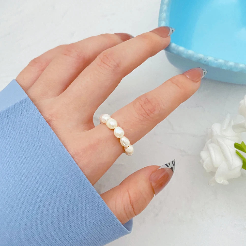 Nette Minimalistische Perle Perlen Ringe für Frauen Koreanische Unregelmäßige Perle Finger Ringe Trend Frauen Schmuck Geschenke