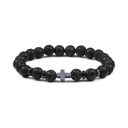 Dropshipping Heißer Männer Natürliche Lava Stein Perlen Armbänder Hämatit Kreuz Rosenkranz Meditation Gebet Jesus Armband Frauen Yoga Schmuck