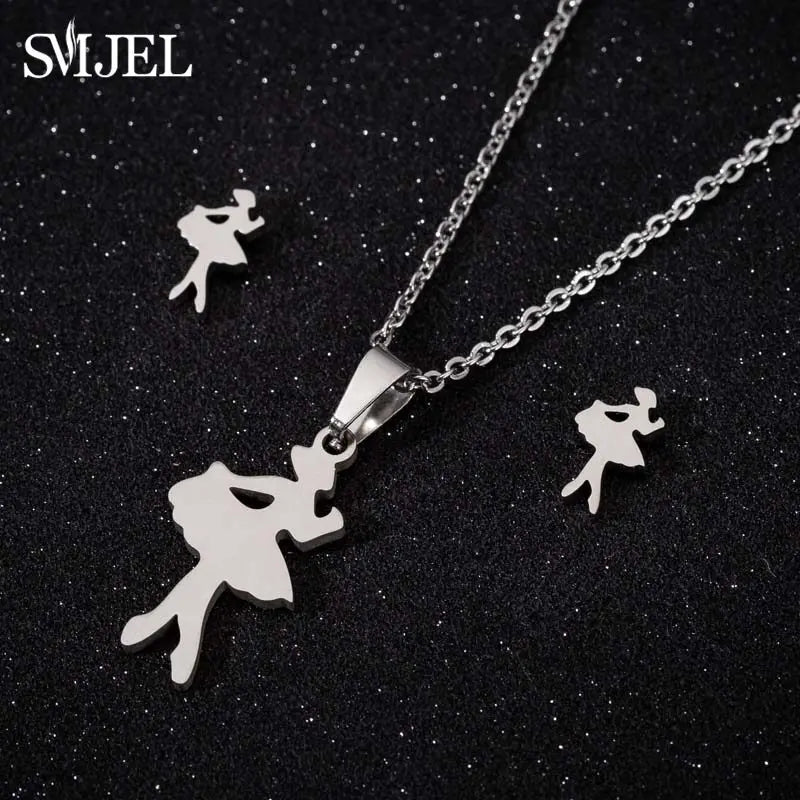Tanzen Ballett Frauen Mädchen Ohrring Mode Ballerina Halsketten Gold Farbe Edelstahl Schmuck Set Zubehör Club Sport Geschenk