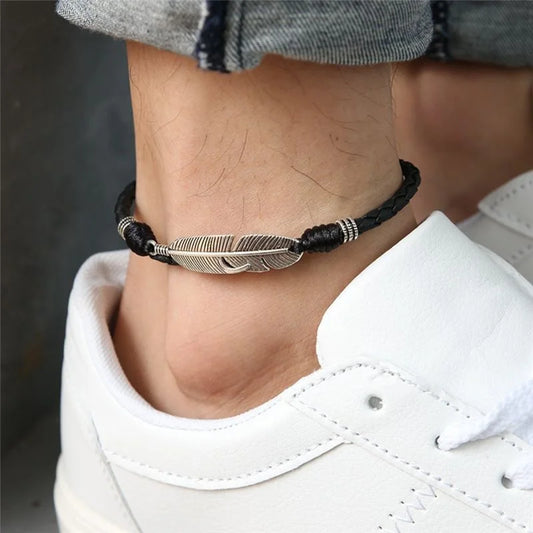 Verstellbare handgemachte coole einfache Blatt-Fußkettchen gewebt verstellbares Seil Glücksfuß-Armband für Frauen Männer Schmuck