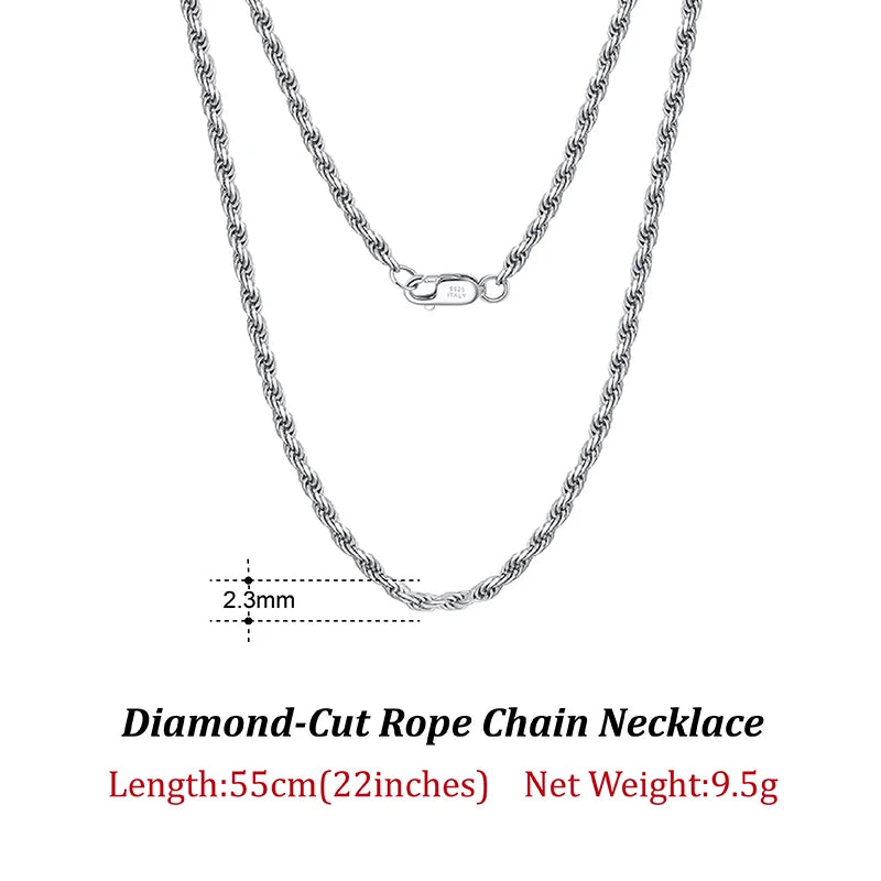 Rinntin Luxus-Halskette aus 925er-Sterlingsilber mit Diamantschliff für Herren und Damen, modischer italienischer Silber-Halskette, Schmuck SC29