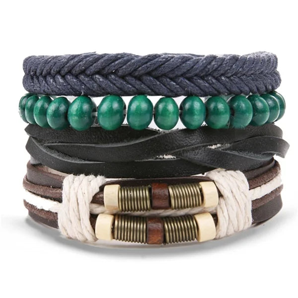IFMIA Vintage Multi-Schicht Blatt Leder Armbänder für Männer Mode Handgemachte Holz Perlen Geflochtene Wrap Armband Schmuck Geschenk 2019 neue