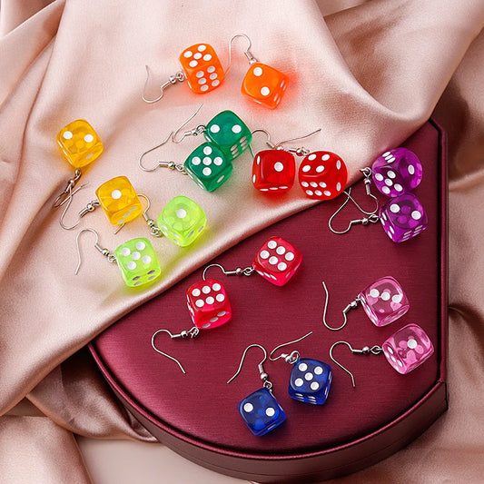 Handmade Cartoon 3D Harz Dice Tropfen Ohrring Quaste Casino Candy Farbe Persönlichkeit Spaß Schmuck für Frauen Weibliche Geschenk