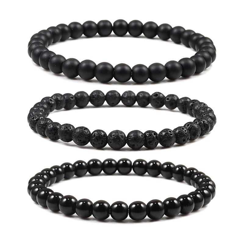 Natürliche Stein Elastische Armband 6mm Charme Männer Schwarz Lava Blau Perlen Strang Armbänder für Frauen Yoga Meditation Schmuck pulseira