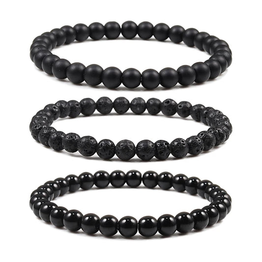 Natürliche Stein Elastische Armband 6mm Charme Männer Schwarz Lava Blau Perlen Strang Armbänder für Frauen Yoga Meditation Schmuck pulseira