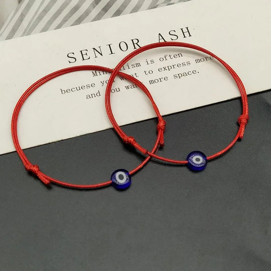 2 stücke Einstellbare Glück Schwarz Rot String Armbänder Flache Blaue Bösen blick Woven Männer Glück Armband Frauen Femme Neue Mode Schmuck