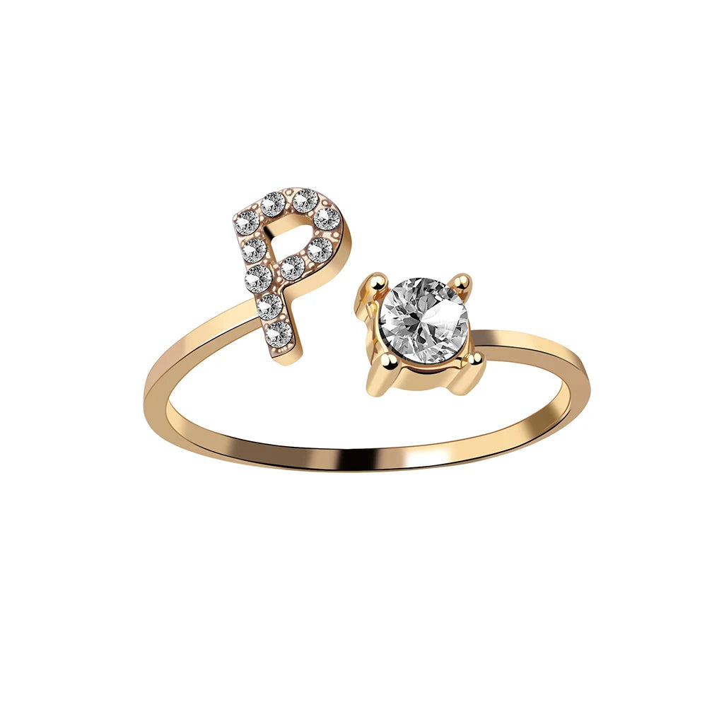 Mode 26 Initial Brief Ring Silber Farbe Persönlichkeit Finger Ringe Frauen Einfache Elegante Schmuck Freundschaft Geschenk Großhandel