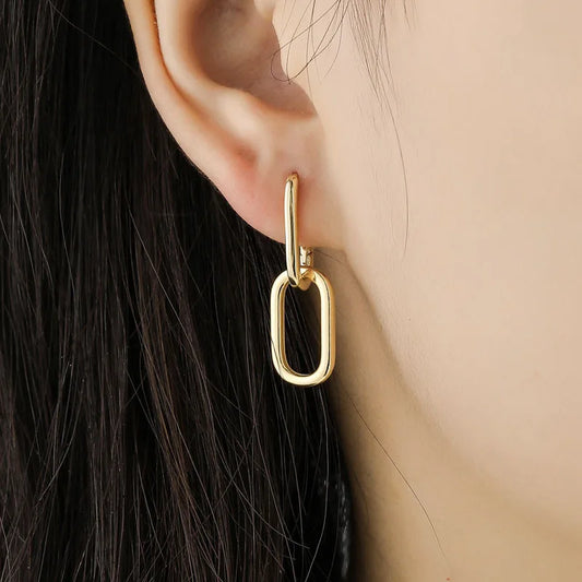 Authentische geometrische ovale Creolen aus 925er-Sterlingsilber für Damen, einfache abnehmbare Ohrringe im Metallstil für Damen E-073