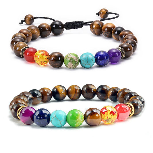 7-Chakra-Perlen, natürliches Lava-Tigerauge-Stein-Armband für Damen und Herren, Heilung, Gleichgewichtstherapie, Armbänder, Schmuck, Gebet, verstellbar