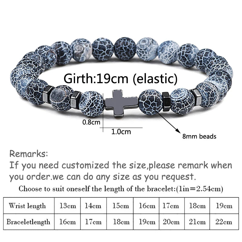 Gebet Männer Naturstein Holz Perlen Rosenkranz Hämatit Kreuz Armbänder Onyx Meditation Armband Frauen Yoga Schmuck Homme Pulsera