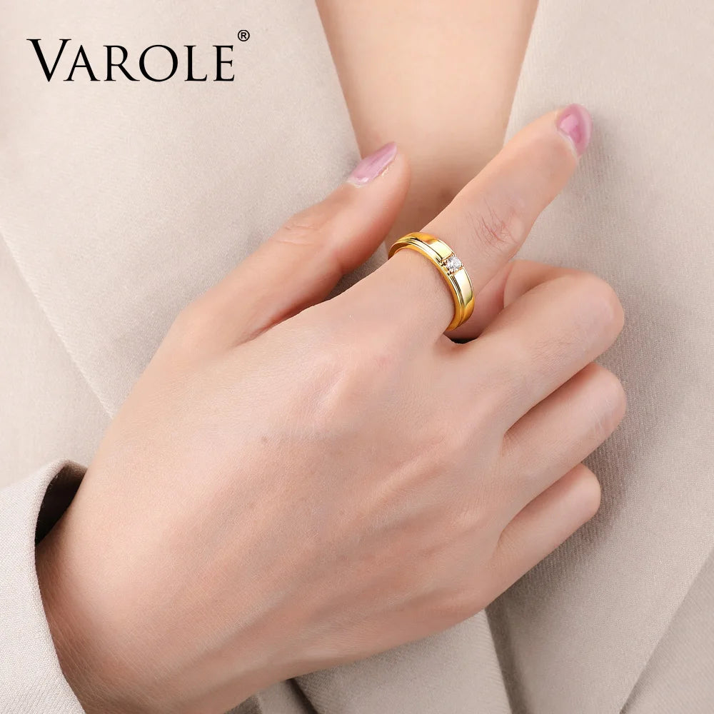 VAROLE Punk Ringe Für Frauen mit Großen CZ Gold Farbe Minimalistischen Ring Mode Schmuck Anillos Mujer Geschenke