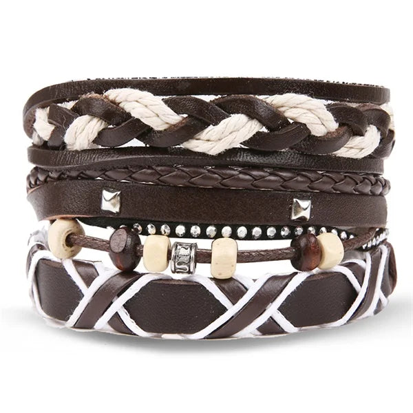 IFMIA Vintage Multi-Schicht Blatt Leder Armbänder für Männer Mode Handgemachte Holz Perlen Geflochtene Wrap Armband Schmuck Geschenk 2019 neue