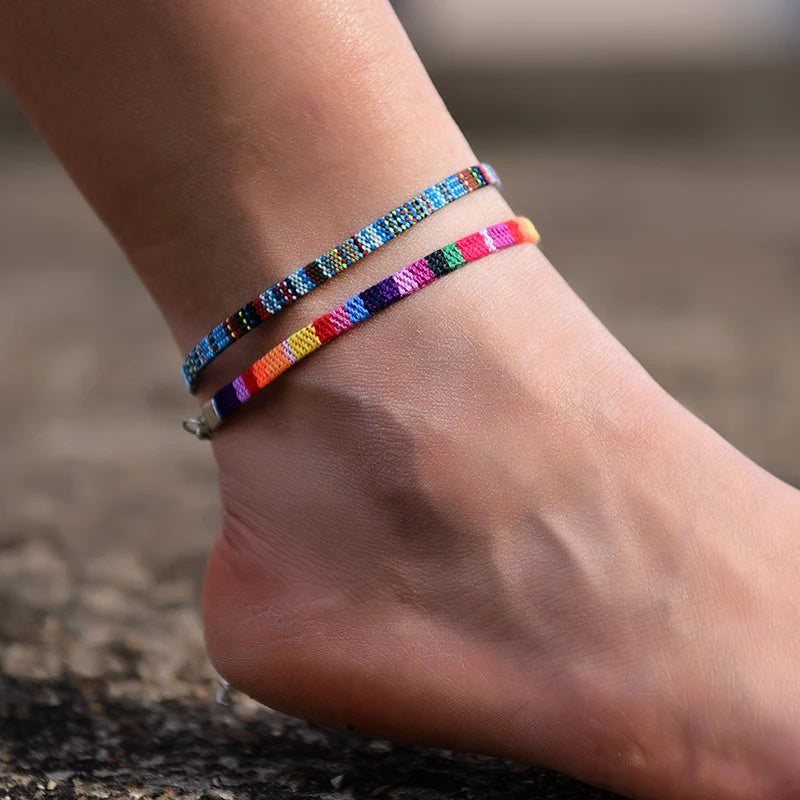 2 Teile/los Böhmische Fußkettchen für Männer und Frauen Handgemachte Seil Freundschaft Strand Barfuß Armband auf der Bein Kette Boho Fuß Schmuck