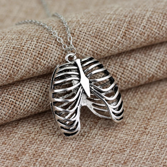 Mode Gothic Brustkorb Halskette Anatomisches Skelett Herz Goth Punk Einzigartige Retro Anhänger Halskette Schmuck Für Männer/Frauen
