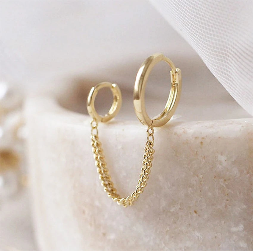 1PCS Koreanische Edelstahl Ohrringe Doppel Runde Mode Quaste Retro Lange Kette Hoop Metall Ohrringe Schmuck Großhandel