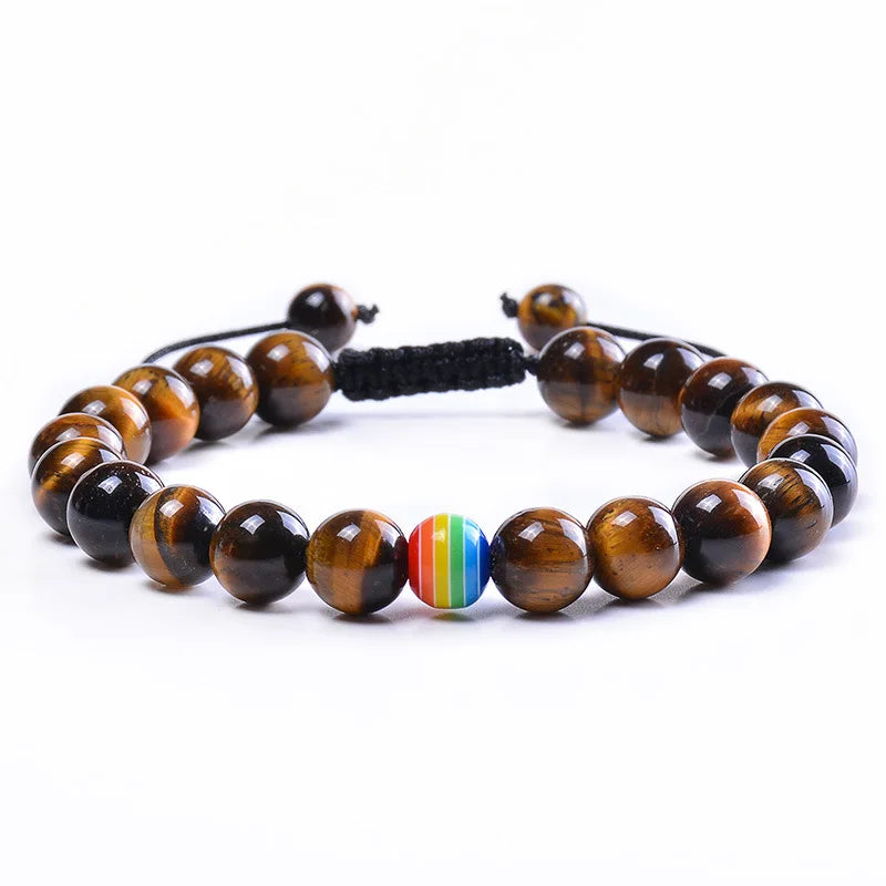 LGBT-Beziehungsarmband Rainbow Pride 8 mm weißes Howlith schwarzes Lavagestein-Armband Natursteinperlen Öldiffusor-Armbänder