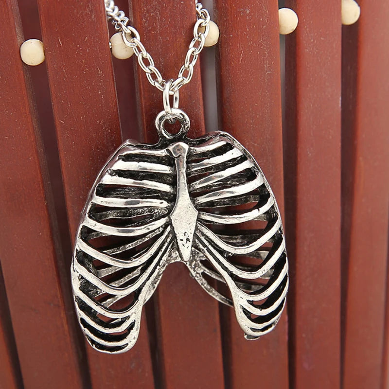 Mode Gothic Brustkorb Halskette Anatomisches Skelett Herz Goth Punk Einzigartige Retro Anhänger Halskette Schmuck Für Männer/Frauen