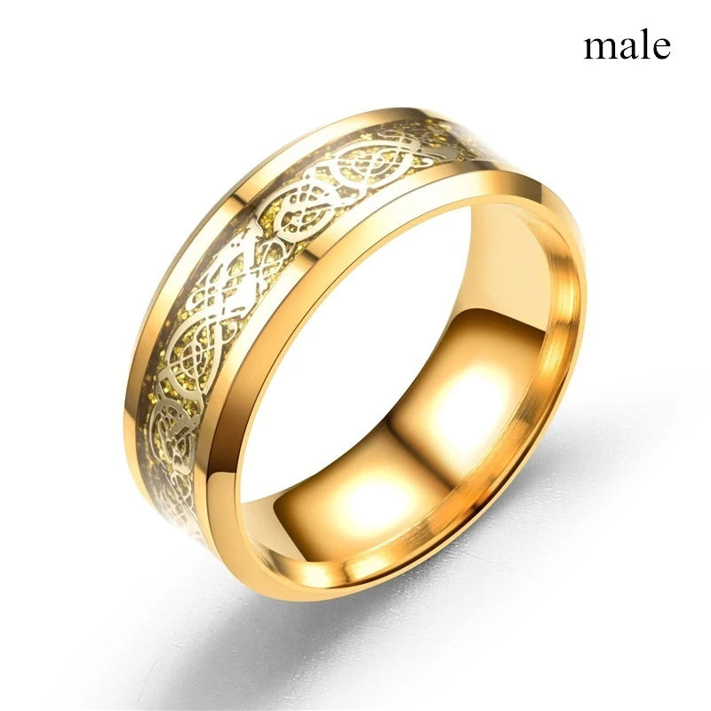 Charme Gold-Farbe Paar Ringe-männer Edelstahl Drachen Muster Ringe frauen Weiß Zirkon Ring Set braut Hochzeit Schmuck