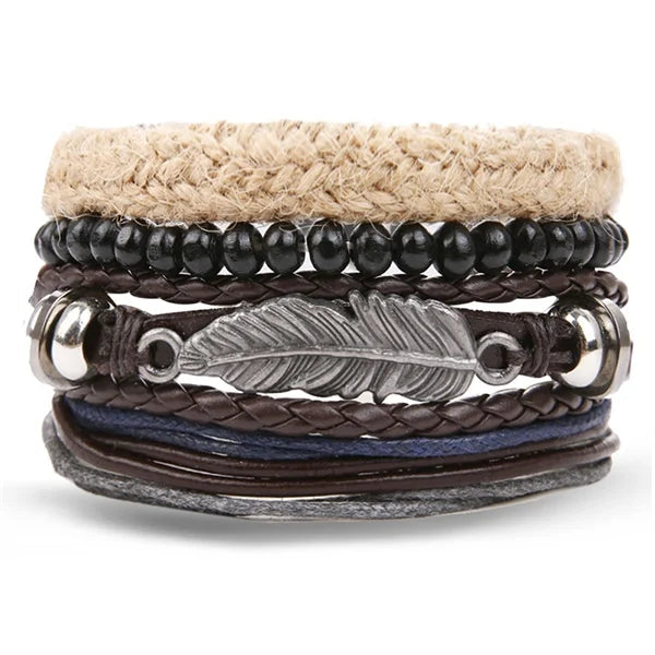 IFMIA Vintage Multi-Schicht Blatt Leder Armbänder für Männer Mode Handgemachte Holz Perlen Geflochtene Wrap Armband Schmuck Geschenk 2019 neue
