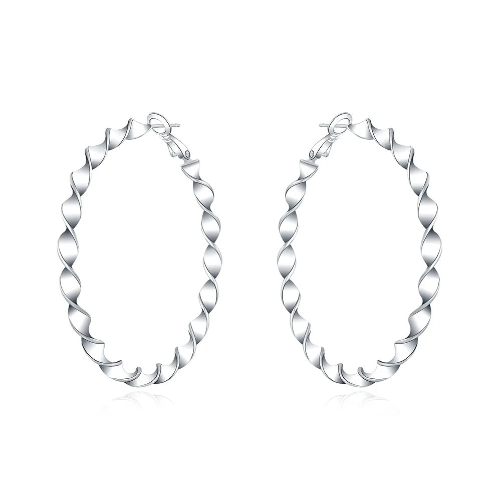 Reine 100 % 925 Sterling Silber 5 cm Creolen für Frau Schöne große Kreis Ohrringe Mode Party Schmuck Weihnachtsgeschenke